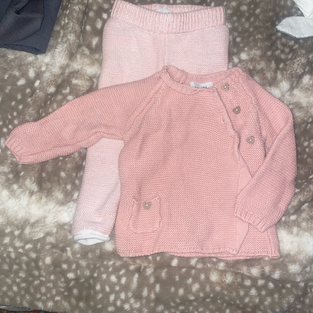 Baby girl lupilu, pink knit pants and sweater set sz 6-12 mo